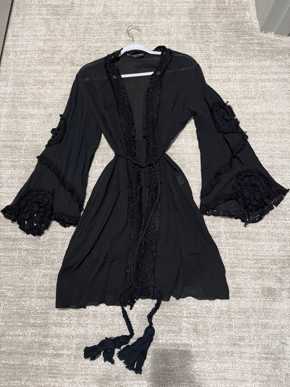 Marybloom Black Lace-Trim coverup kimono Women's made in Italy size small